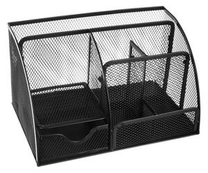 Organizator metalic de birou cu sertar Maaleo - Suport tip mesh cu 6 compartimente, negru