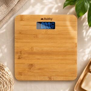Cântar corporal electronic Ruhhy - Capacitate 180 kg, platformă din bambus, ecran LCD