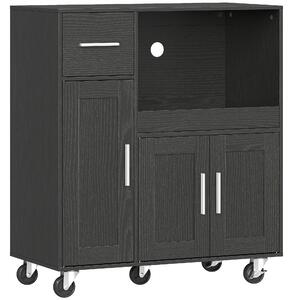 HOMCOM Dulap pentru Microunde din Lemn cu Sertar, 2 Dulapuri, Raft Deschis și Raft Reglabil, 80x40x88,7 cm, Negru | Aosom Romania
