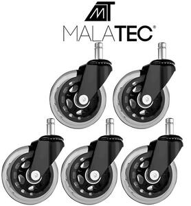 Set 5 roți din silicon pentru scaun de birou Malatec - Tija 11 mm, protecție pentru parchet