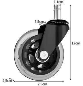 Set 5 roți din silicon pentru scaun de birou Malatec - Tija 11 mm, protecție pentru parchet