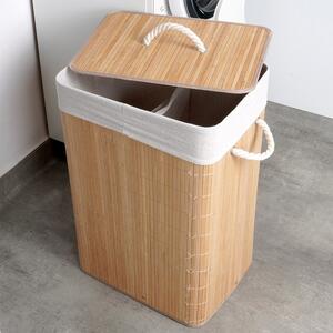 Coș de rufe din bambus cu capac Vilde 70L, Bej – Pliabil, cu sac textil detașabil