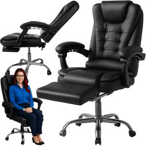 Scaun de birou cu suport pentru picioare Malatec 26195 – Scaun ergonomic negru