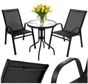 Set mobilier balcon Gardlov – Masă cu 2 scaune pentru terasă și grădină, negru