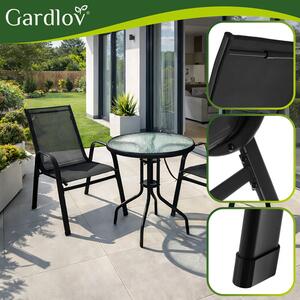 Set mobilier balcon Gardlov – Masă cu 2 scaune pentru terasă și grădină, negru