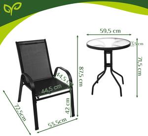 Set mobilier balcon Gardlov – Masă cu 2 scaune pentru terasă și grădină, negru