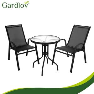 Set mobilier balcon Gardlov – Masă cu 2 scaune pentru terasă și grădină, negru