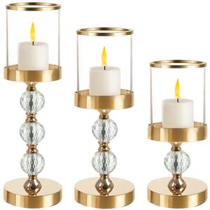Set suporturi lumânări și felinare decorative - sfeșnice metalice 3 bucăți aurii Ruhhy 26487
