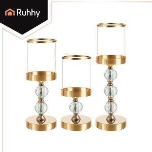Set suporturi lumânări și felinare decorative - sfeșnice metalice 3 bucăți aurii Ruhhy 26487