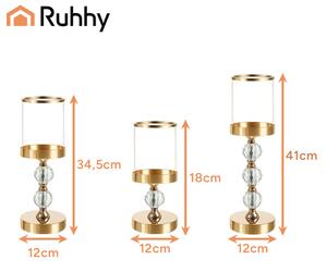 Set suporturi lumânări și felinare decorative - sfeșnice metalice 3 bucăți aurii Ruhhy 26487