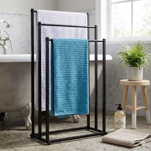 Suport pentru prosoape din metal vopsit electrostatic Vilde - 3 bare pentru uscare, construcție stabilă, Negru, 44 x 21 x 86 cm