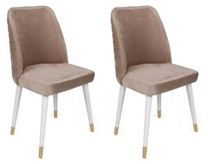 Set 2 scaune HUGO-404 V2, bej/alb, stofa catifelata/lemn, 50x49x90 cm