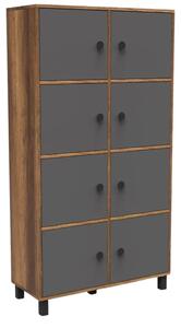 Dulap MN06-BA, nuc/gri, PAL melaminat/metal, cu 8 usi, 96x40x179 cm