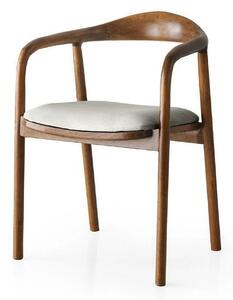 Scaun PA-027, crem/nuc, stofa catifelata/lemn, 52x51x77 cm