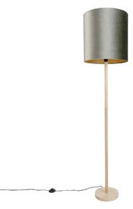 Lampă de podea din lemn cu abajur din catifea verde de 40 cm - Mels