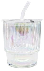 Cana de voiaj Pufo Rainbow Line din sticla pentru cafea sau ceai, 350 ml, transparent