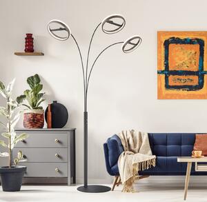 Globo Lampadar LED Della, înălțime 190 cm, negru/gri închis, 3 becuri., reglabil, Negru, Camera de zi / sufragerie, Metal, Modern