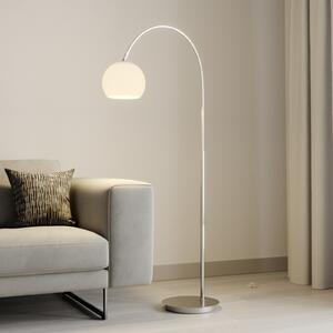 Lindby Lampă cu arc Cynthia, culoare nichel, sticlă, 140 cm, E27, Metalic, Camera de zi / sufragerie, Sticlă, Modern