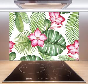 Panou sticlă bucătărie flori tropicale
