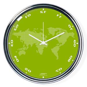 Ceas invers cu o hartă mondială - verde, diametru 32 cm | DSGN