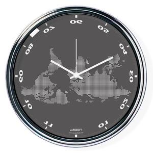 Ceas invers cu o hartă mondială 2 - gri închis, diametru 32 cm | DSGN