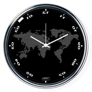 Ceas invers cu o hartă mondială - negru, diametru 32 cm | DSGN