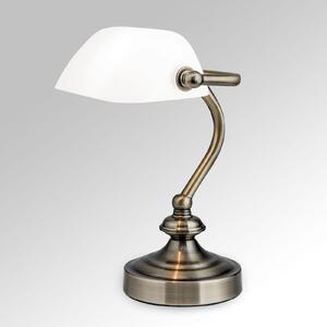 ORION Lampă masă clasică bancher Zora abajur sticlă, Bronz / Alamă Veche, Studiu / Birou, Metal, Antichitate