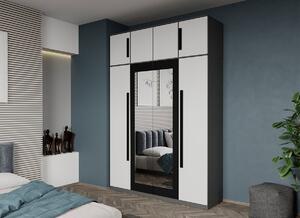 Dulap dormitor 4 usi Gri cu Alb+oglinda 164,4 x 240,3 cm - Dallas