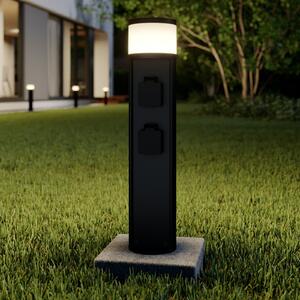 Lucande Lampă LED cu soclu Corban, gri, prize, IP44, Negru, Aluminiu, Modern
