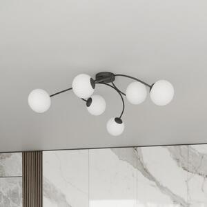 EMIBIG LIGHTING Plafonieră Vibra, opal/negru, lungime 97 cm, sticlă, 6 becuri., reglabil, Alb, Camera de zi / sufragerie, Sticlă, Modern