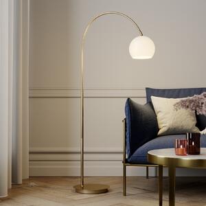 Lindby Lampă cu arc Cynthia, culoare alamă, sticlă, 140 cm, E27, Auriu / Alamă, Camera de zi / sufragerie, Sticlă, Modern