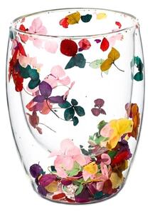 Pahar cu inserție de flori uscate multicolor, hortensie, pereți dubli, sticlă borosilicată, 300 ml, Aurora Bloom