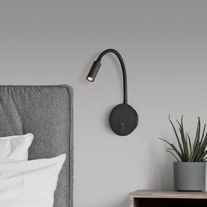 Lyon LED lampă de citit montată pe perete, braț flexibil, întrerupător, negru