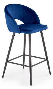 Scaun bar H96, albastru inchis/negru, stofa/otel, 48x49x89 cm