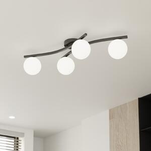 EMIBIG LIGHTING Plafonieră Opus, lungime 85 cm, opal, 84 4 becuri., reglabil, Negru, Camera de zi / sufragerie, Metal, Modern