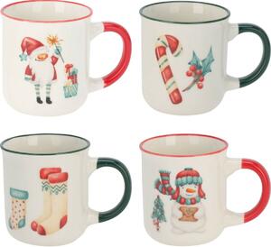 Set de 4 căni Holly Jolly, 200 ml, porțelan