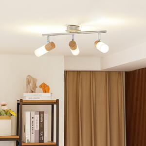 Lindby Christoph reflector LED lemn, 3 becuri, alungibil, reglabil, Lemn, dormitor, Lemn, Casă de țară / Rustic