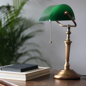 Ancilla lampă de birou, abajur sticlă, bronz/verde