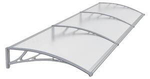 Copertină PREMIUM de ușă 300x80cm / marchiză / adăpost / acoperiș - brațe gri - placă 6mm întreagă transparent