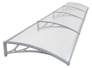 Copertină PREMIUM de ușă 400x80cm / marchiză / adăpost / acoperiș - brațe gri - placă 6mm întreagă transparent