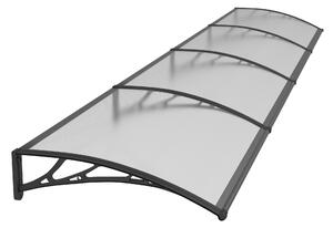 Copertină PREMIUM de ușă 400x80cm / marchiză / adăpost / acoperiș - brațe negre - placă 6mm întreagă transparent