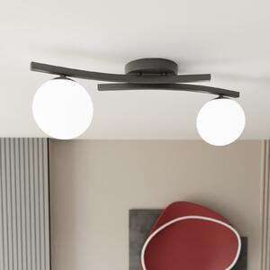 EMIBIG LIGHTING Plafonieră OPUS, lungime 60 cm, opal/negru, sticlă, 2 becuri., reglabil, Negru, Camera de zi / sufragerie, Metal, Modern