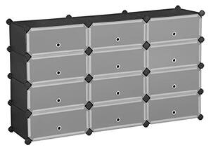 Pantofar set 12 cutii din plastic pentru depozitare, Songmics, Negru, 83x31x105 cm