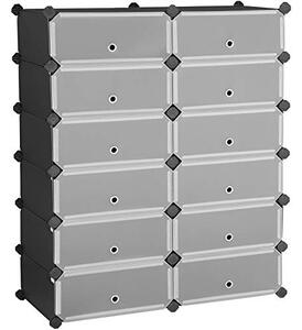 Pantofar set 12 cutii din plastic pentru depozitare, Songmics, Negru, 83x31x105 cm