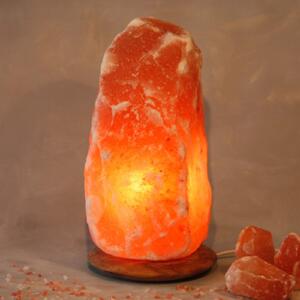 Cristal de sare Rock iluminat cu soclu de lemn