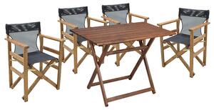 Set de gradina masa si scaune Retto 5 bucati din lemn masiv de fag culoarea nuc, PVC negru 80x60x72cm