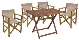 Set de gradina masa si scaune Retto 5 bucati din lemn masiv de fag culoarea nuc, PVC ecru 80x60x72cm