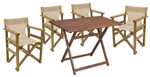 Set de gradina masa si scaune Retto 5 bucati din lemn masiv de fag culoarea nuc, PVC bej, ecru 80x60x72cm