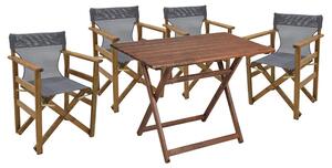 Set de gradina masa si scaune Retto 5 bucati din lemn masiv de fag culoarea nuc, PVC gri 80x60x72cm