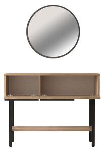 Consola cu oglinda Wardio melaminat culoare lemn natural - negru 100x29.5x76cm